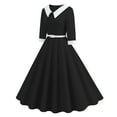thumbnail image 3 of Efsteb Fall Fashion 2025 Women's Vintage 3/4 Sleeve Dress Elegant Hepburn Swing A-Line Belted Dress 1950s Cocktail Tea Midi Dresses (Black,XL), 3 of 8