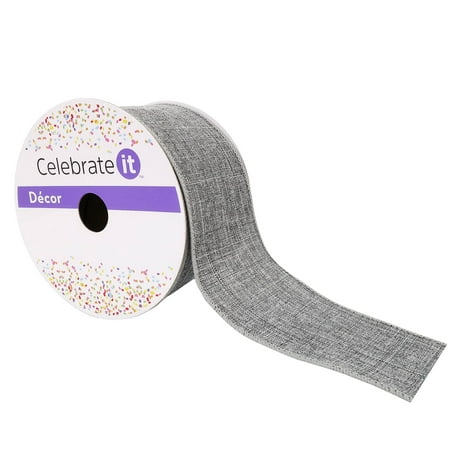 UPC: 0191518420265 | 2.5 Gray Faux Linen Wired Ribbon by Celebrate It™