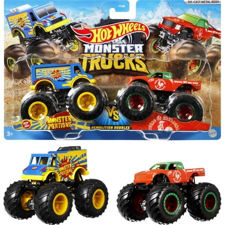 Hot Wheels Monster Trucks Demolition Doubles, Set of 2 Toy Trucks (Styles...