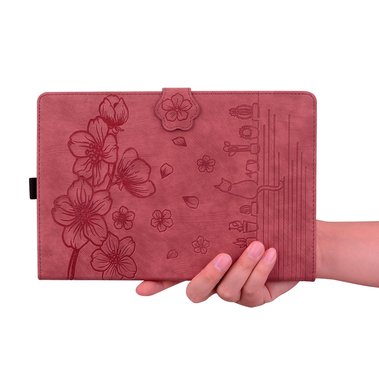 Allytechgroup Flip Case for Apple iPad (A16) 11th Gen 11" 2025/ iPad 10th Gen 10.9" 2022, Stylish Blossom PU Leather Auto Sleep Wake Protective Pencil Holder Shockproof Case for iPad 11/ iPad 10,Red
