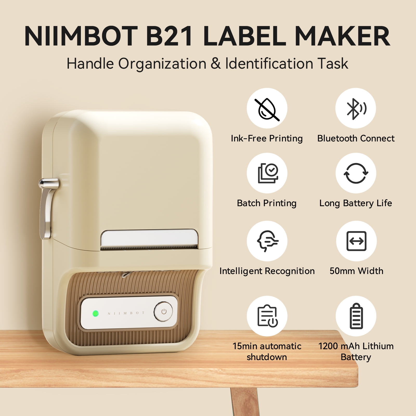 NIIMBOT B21 Label Maker Machine with 1 Roll Free Tape Vintage 2 inches  Width Business Thermal Printer Price Gun Shipping Label Tag Writer for Home