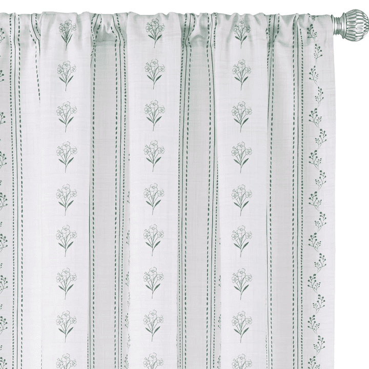 Invoibler Floral Print Curtain Panels, Light Filtering Window Drapes for Bedroom and Living Room, Sage Green, 52" W x 84" L, Set of 2