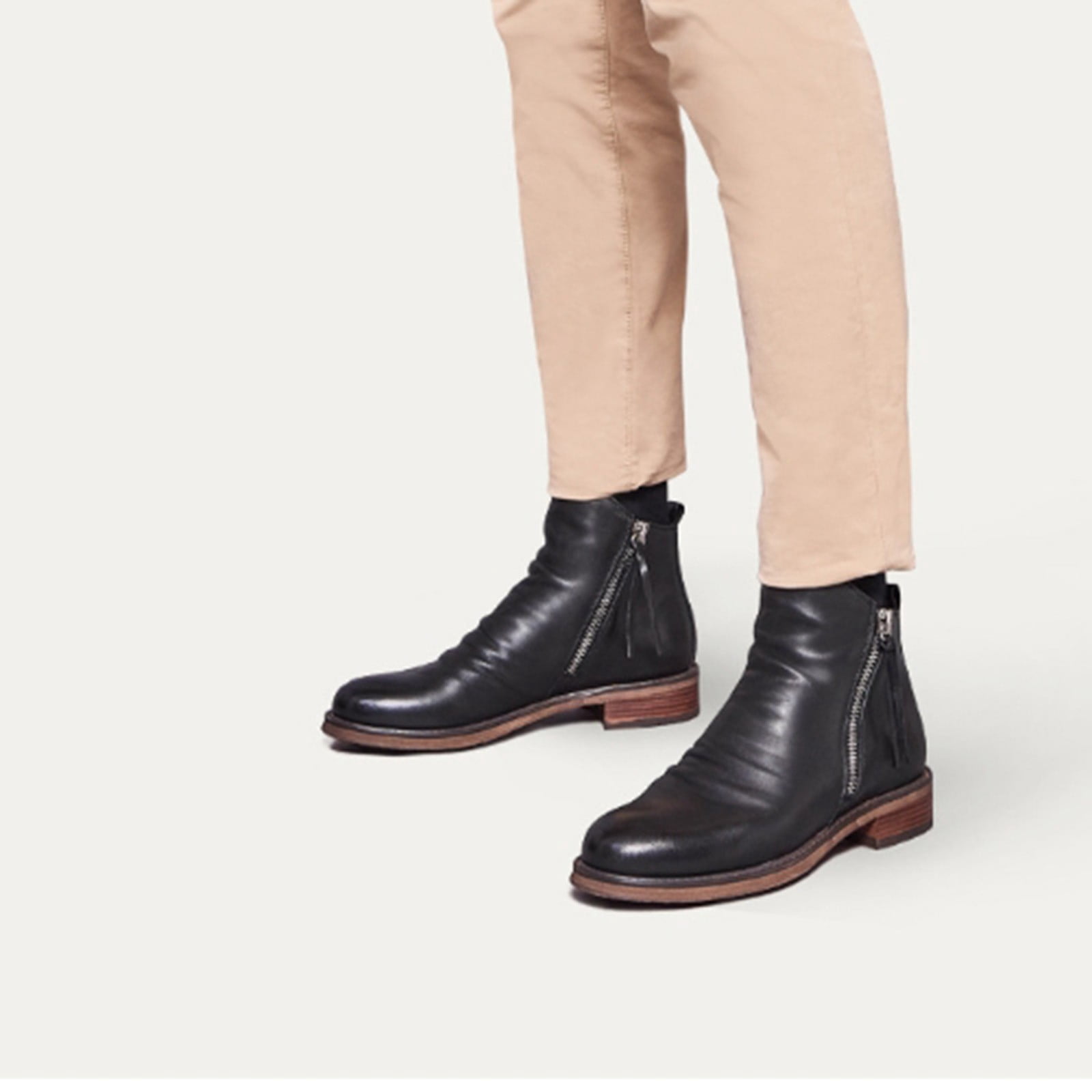 Oyedens Mens Slouchy Boots Vintage Casual Leather Zipper Office Work Oxfords Ankle Booties for Men Fall