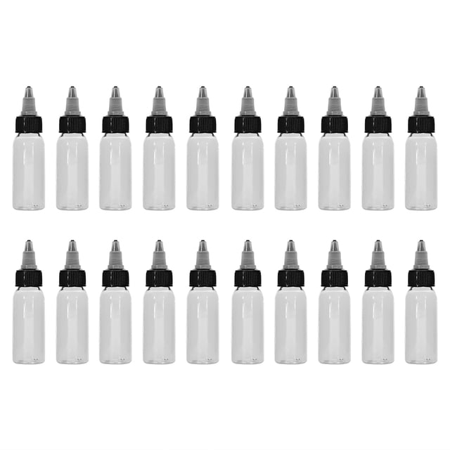 Botella vacía de plástico transparente para maquillaje, tinta para tatuajes, pigmento, tapa giratoria blanca de 30 ml (20 unidades)