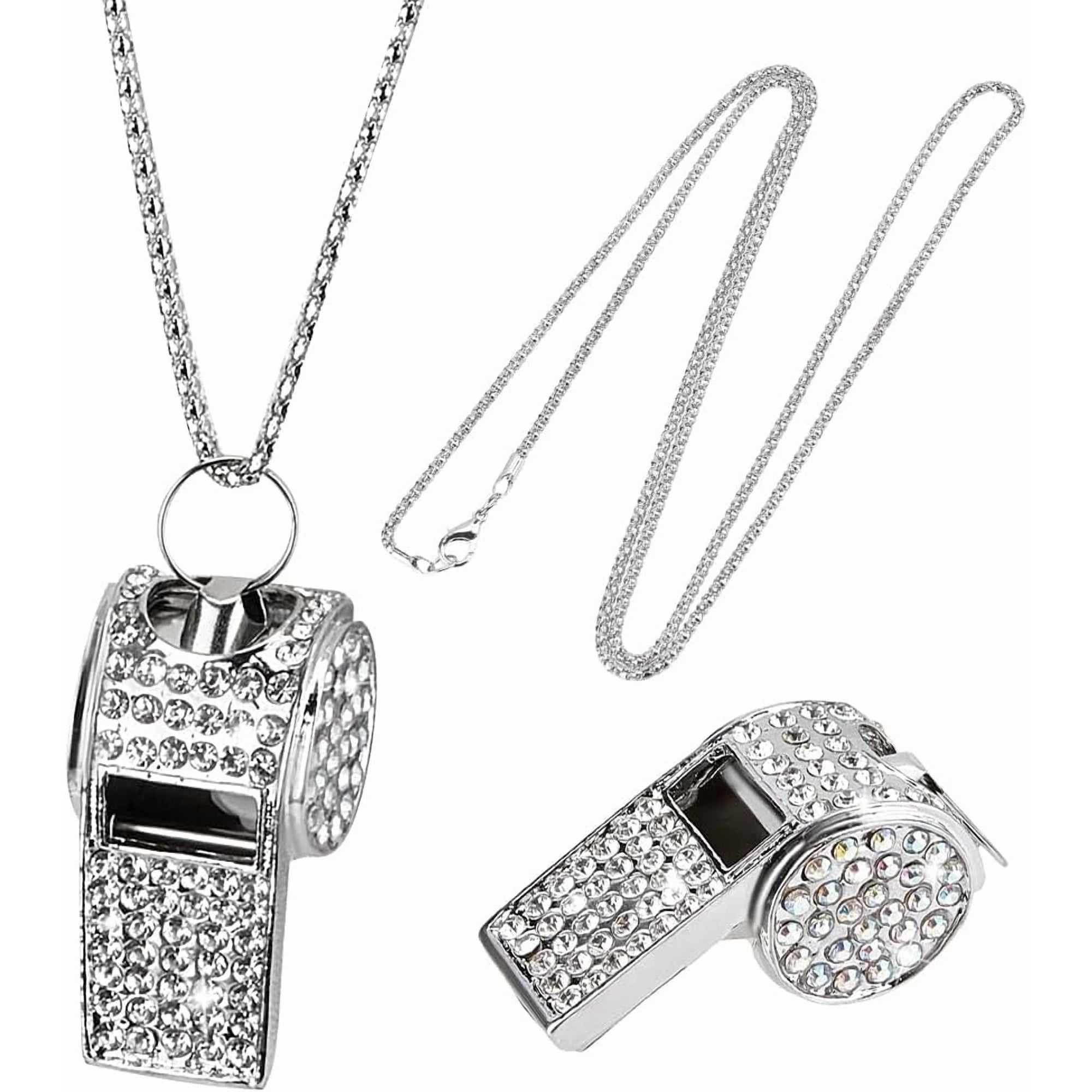 1 Set Coaches Whistle with Lanyard Gold Whistle Necklace Metal Bling Rhinestone Whistle Chain Shining Whistle with Lanyard for Women Teachers Coacheses Referees Training Accessories