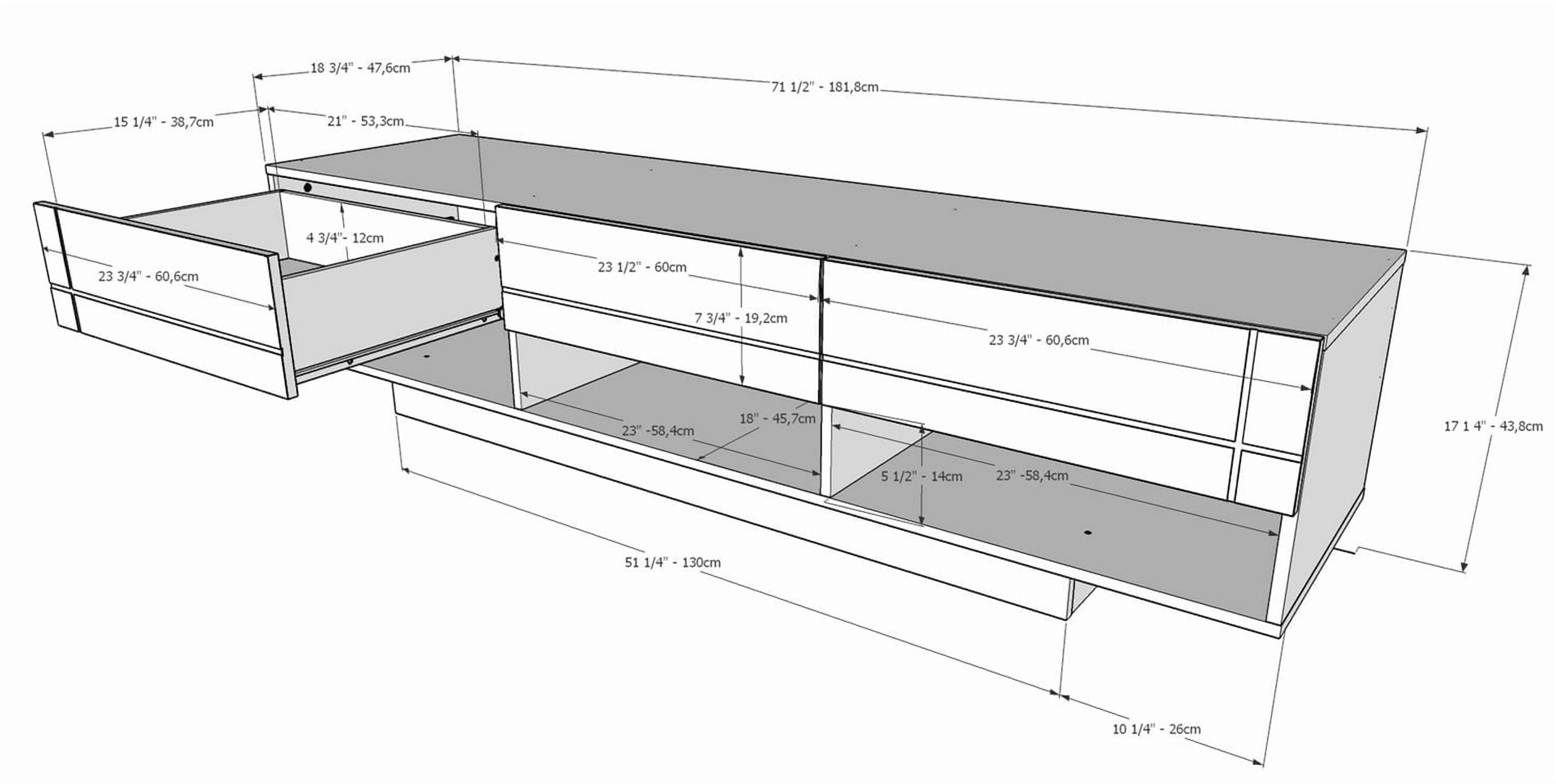 Stereo 3 Drawer 72-Inch TV Stand