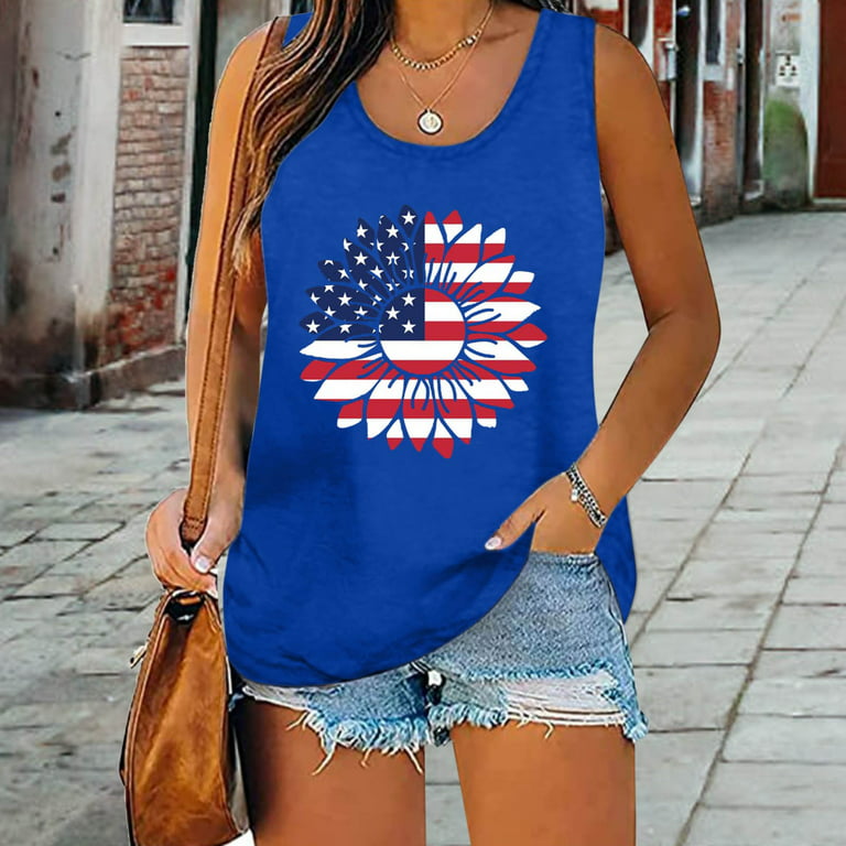 EHQJNJ Tank Top Bodysuits with Built in Bra Women Independence Day