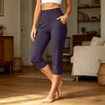 thumbnail image 6 of QTSHPN Workout Pants Women Wide Leg Capris with Pockets High Waistband Yoga Pants Breathable Stretchy for Summer Casual Wear Women Pants Dark Purple S, 6 of 6