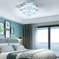 Diisunbihuo Modern Crystal Chandelier Stainless Steel Ceiling Crystal Lamp Semi Flush Mounted Lights Fixture Two Layer Square Chandelier Ceiling Lamp (Cool White)