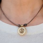 Lizzy James Equinox Pendant Choker Necklace Natural Brown Gray Leather for Female
