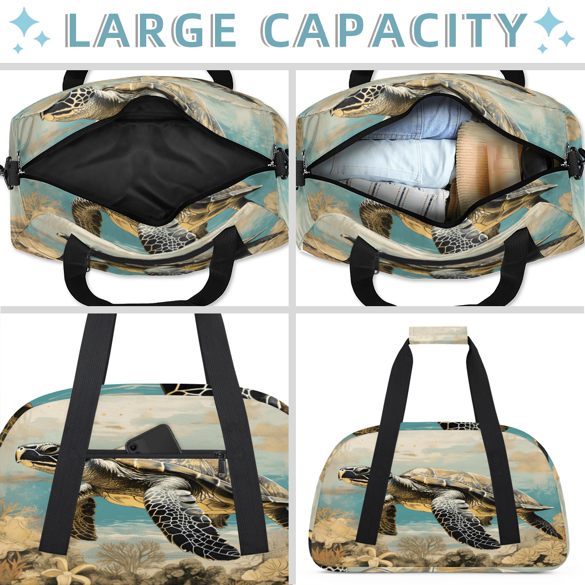 Herdesigns Sea Turtle Sports Duffle Bag for Women & Men, Vintage Sea Turtle Gym Bag Dance Bag Overnight Bag Carry On Weekender Travel Bag