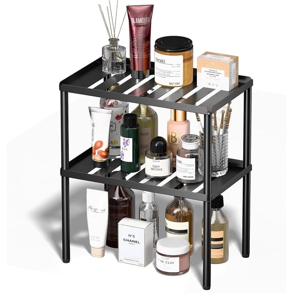 Cabinet Organizer Shelf, 2 Tier Kitchen Cabinet Organizer with Stackable Cabinet Shelves for Kitchen Countertop Storage, Metal Kitchen Shelf Organizer for Spice, Pantry & Under Sink