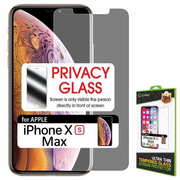 iPhone XS MAx, Privacy Tempered Glass Screen Protector for Apple XS MAx (0.8mm) by Cellet
