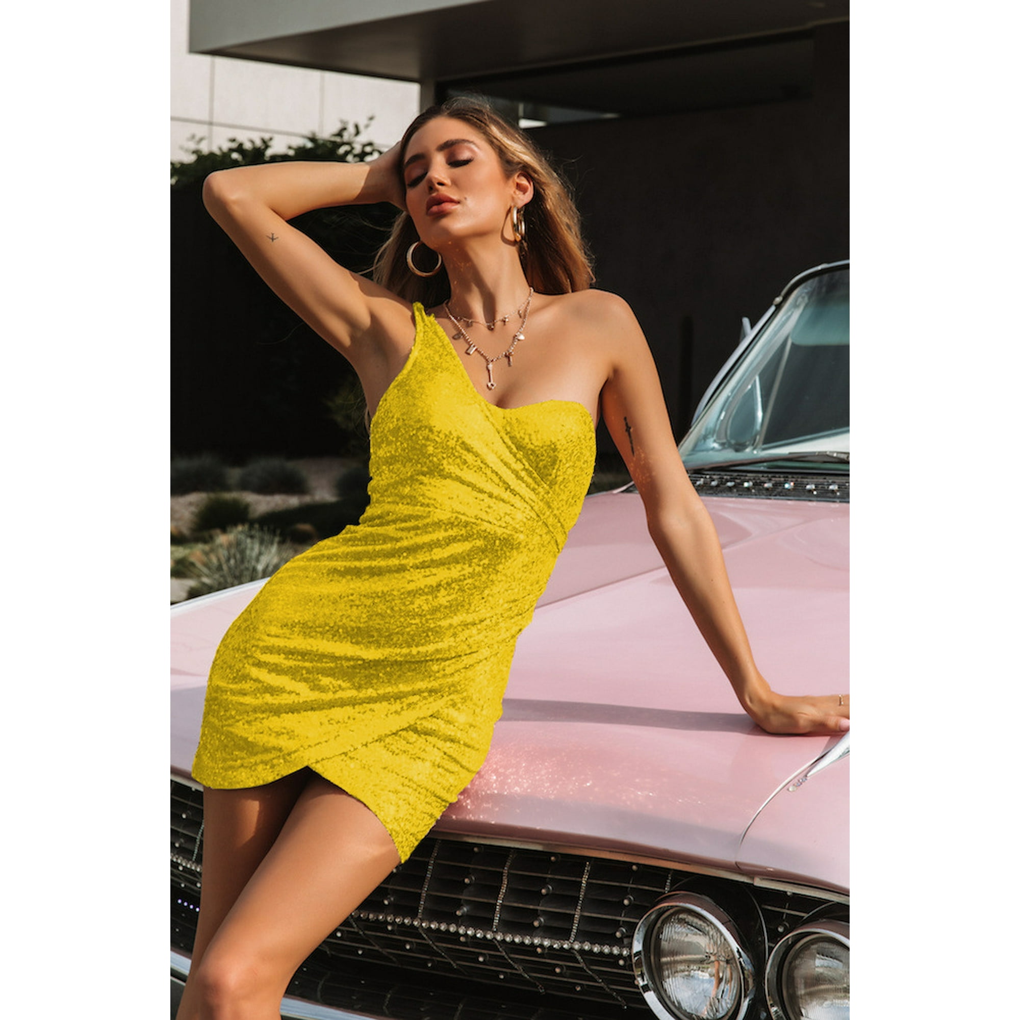 Sexy Solid Backless High Opening Oblique Collar Dresses(4 Colors) Sexy Solid Backless High Opening Oblique Collar Dresses(4 Colors)