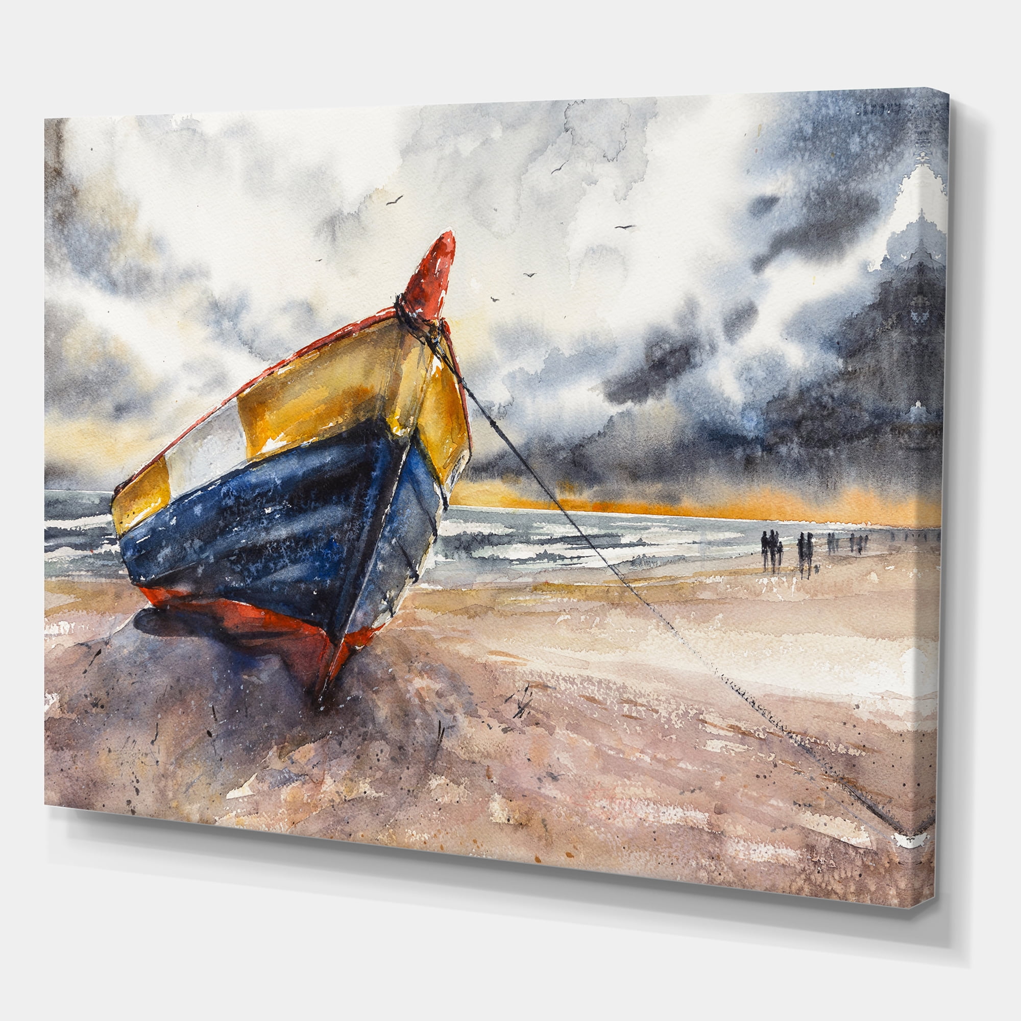 Designart ' Wooden Boat On The Baltic Shores At Evening Glow ' Nautical & Coastal Canvas Wall Art Print