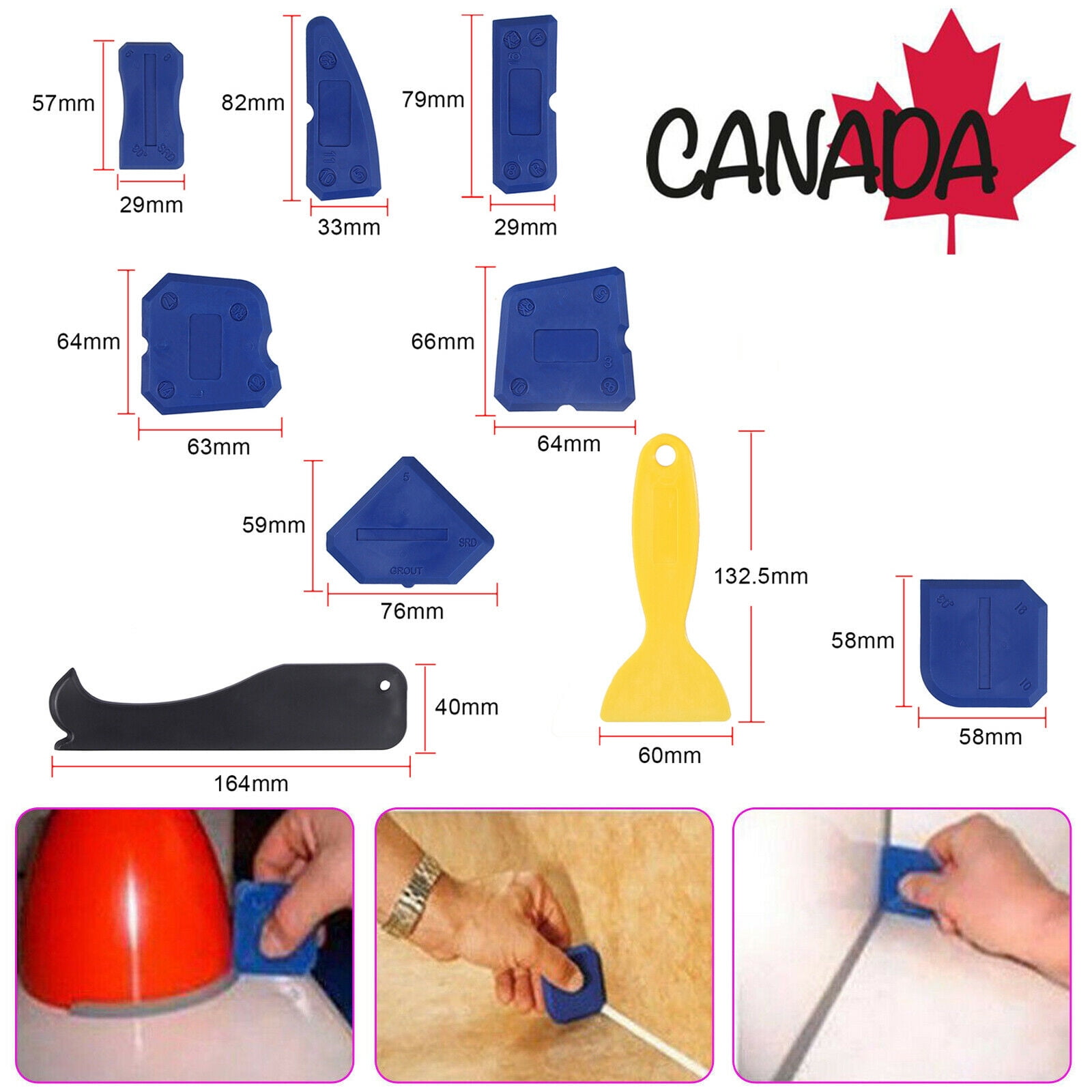 9PCS Sealant Silicone Grout Caulk Tool Smoothing Caulking Remover