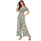 thumbnail image 3 of Love Welove, moda para mujer, pantalones de pierna ancha de cintura alta de manga corta Floral, mono informal holgado recogido, mono verde de flor de ciruelo grande, 3 of 5