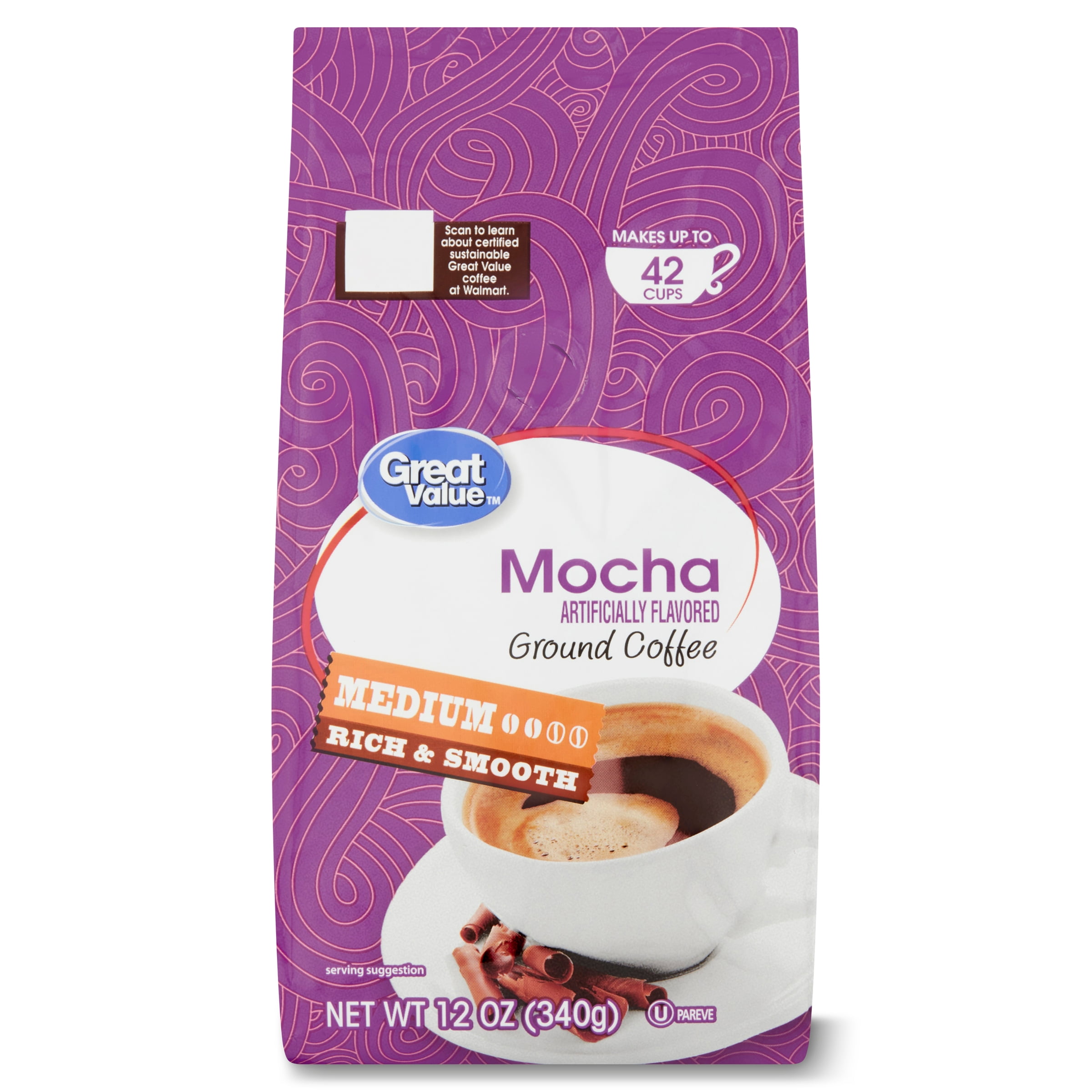 Great Value Mocha Medium Roast Ground Coffee, 12 Oz, Bag - Walmart.com