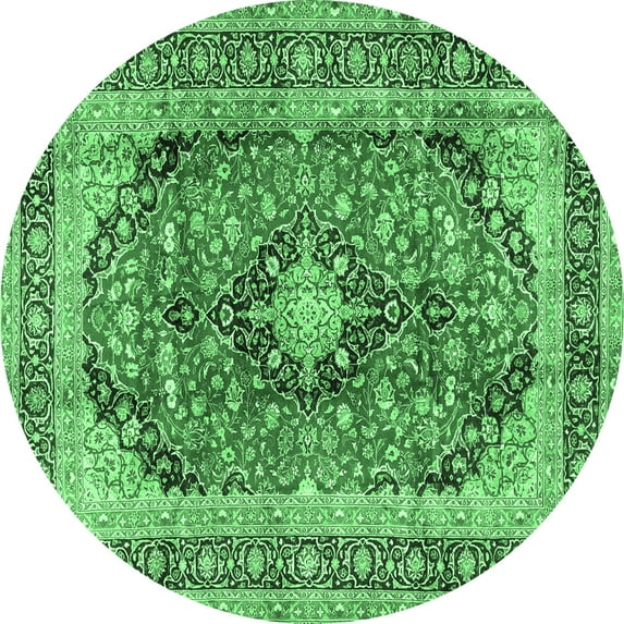 Ahgly Company Indoor Round Medallion Emerald Green Traditional Area Rugs, 8' Round