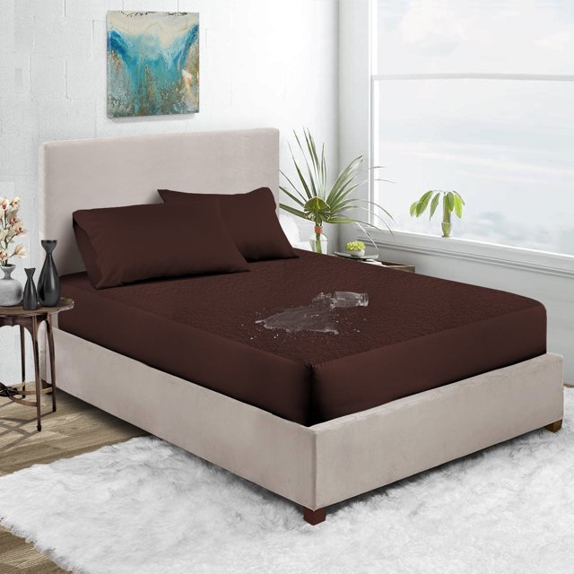Crib Waterproof Mattress Protector Soft & Breathable Terry Cotton RV Bunk and Truck Sleeper Fitted Style Chocolate Fits up -8'' Deep Pocket, Skin-Friendly Mattress Protector