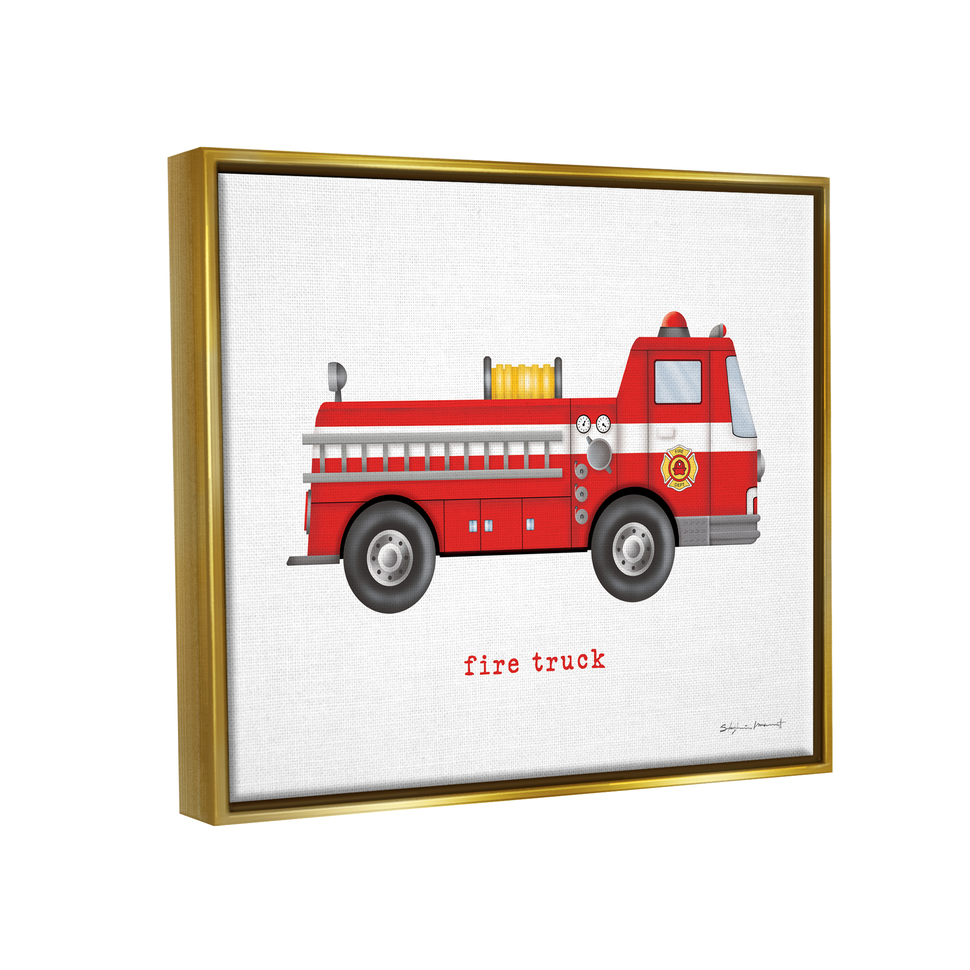 Stupell Red Fire Truck Vehicle Transportation Painting Gold Floater Framed Art Print Wall Art