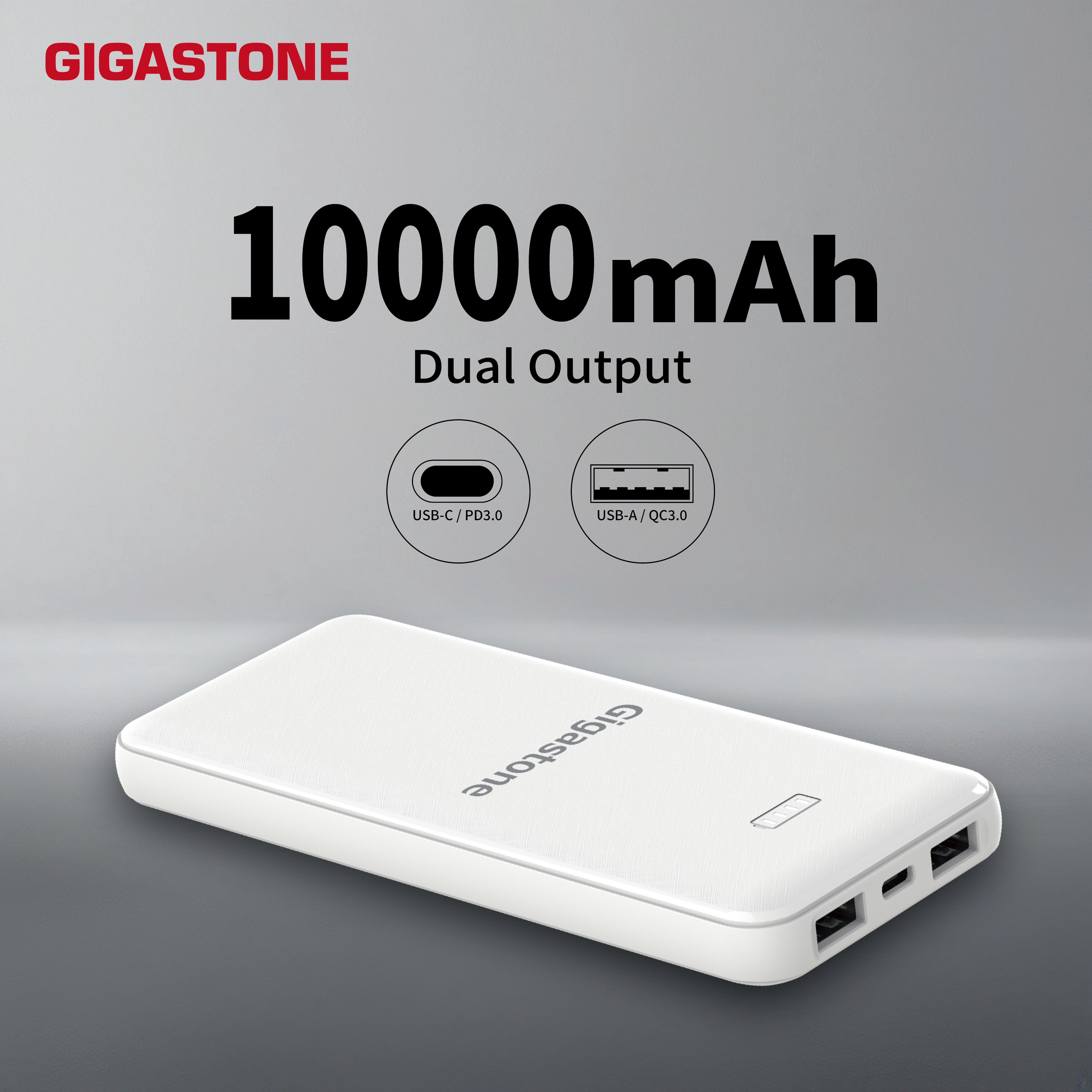 Gigastone Dual Output Powerbank 10,000 mAh Battery charger White, Fast Charge Compatible with Apple iPhone Xs/XS MAX Nintendo Switch iPad - 2 Pack