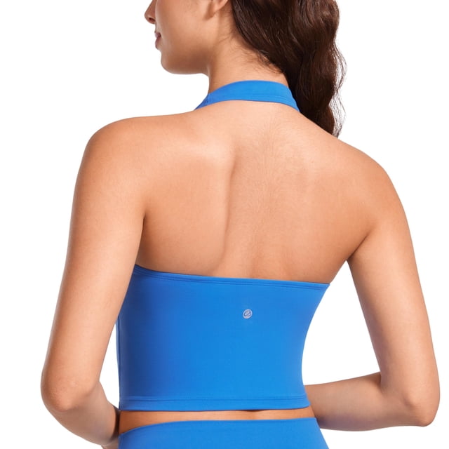 Top corto con almohadillas y cuello halter Butterluxe de CRZ YOGA azul XL