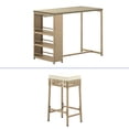 thumbnail image 3 of ModFusion 5-Piece Outdoor Indoor Chic Rattan Wicker Bar Set, Patio Dining Furniture with Cup Rack, High Table and 4 Bar Stools and Soft Cushions, Beige & White, 3 of 10