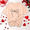 thumbnail image 1 of Jusqu'à 65 % de Réduction d'Été Iumwxz T-Shirts Basiques Plissés Décontractés pour Femmes Hauts d'Été Mignons pour Femmes Blouse à Imprimé Nœud Col Rond Manches Courtes Blouse pour Femmes Confortable pour l'École, 1 of 4