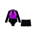 thumbnail image 4 of iiniim Gymnastics Leotards for Girls Dance Long Sleeve Unitards Sparkly Bodysuit with Shorts Outfits Purple&Black 12, 4 of 7