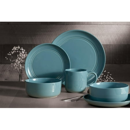 Gourmet Stoneware - Safdie & Co. 16-Piece Stoneware Dinnerware Set, Blue, Ridge