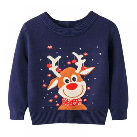 

Promotion!Kids Girl Boy Casual Sweater Long Sleeve Round Neck Christmas Elk/ Snowman Print Loose Pullover Fall Tops