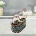 thumbnail image 5 of Southwestern Salt & Pepper Shakers Set w/Holder - Faux Horn & Tooled Leather (Rustic, Cabin, Lodge) - Decorative Western Salt & Pepper Shakers Holder Set - Spice Up Your Kitchen, 5 of 7
