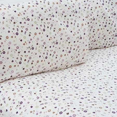 Print Cotton Bed Sheet Mellanni 100% Cotton 4 Piece Printed Flannel Sheets Set - Deep Pocket - Warm - Super Soft - Breathable Bedding (Twin X-Large, Purple Flowers) ()