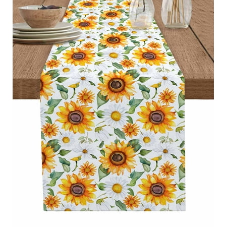 

Table Runner Dresser Scarf 13 x 72 Inch Spring Sunflower White Daisy Floral Oil Painting Garden Table Runners Non-Slip Heat Kitchen Dining Table Decor for Indoor Outdoor Home Party Decoration