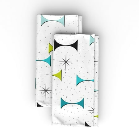 

Cotton Sateen Dinner Napkins (Set of 2) - Retro Green Turquoise Cool Colors Atomic Age 1950S Mid Century Print Cloth Dinner Napkins by Spoonflower