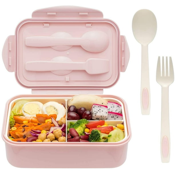 Cajas Bento para adultos - Fiambrera Bento de 1100 ML para niños con cuchara y tenedor - Tamaño perfecto y duradero para comidas para llevar, sin BPA y con materiales aptos para alimentos