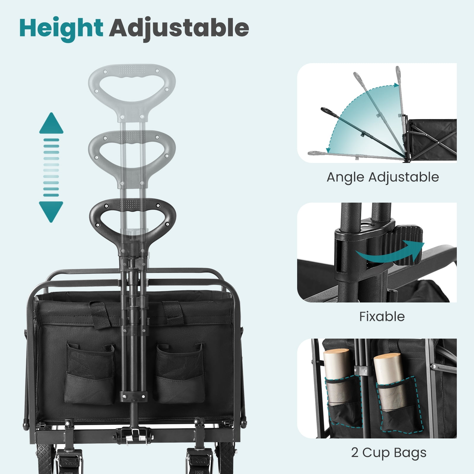 AENKYO Collapsible Folding Wagon, Heavy Duty Beach Cart, 350lb Weight Capacity for Sports and Camping