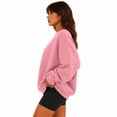 thumbnail image 4 of Women's Loose Fit Crewneck Sweatshirt Batwing Long Sleeve Solid Color Pullover Top Slouchy Style for Gym Running Athletic Pink 2XL, 4 of 5