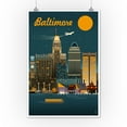 thumbnail image 3 of Baltimore, Maryland, Retro Skyline (12x18 Wall Art Poster, Room Decor), 3 of 3