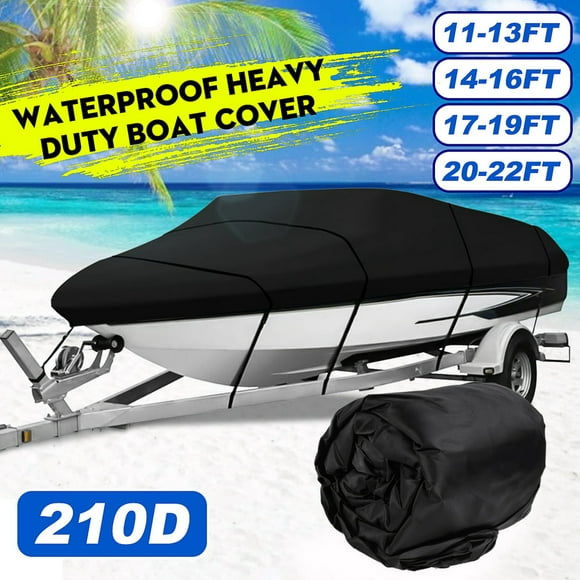 CNKOO Waterproof and Sunscreen Heavy Duty Trailerable Boat Cover With Storage Bag Fits V-hull Boats 11-13ft/ 14-16ft/ 17-19ft/ 20-22ft Black/ Red/ Green/ Grey/ Blue
