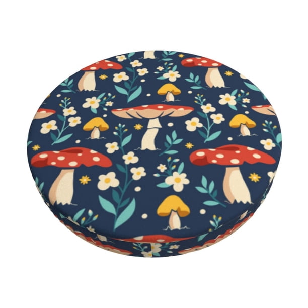 Disketp Colorful Mushrooms Funda Redonda para Taburete, Funda de Cojín para Silla de Bar Suave y Elástica-14 inch
