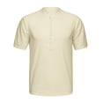 thumbnail image 4 of ZVNAΖH Mens Summer Casual Linen Short Sleeve Shirt Half Button Collarless Pullover Shirts Blouse Tops, 4 of 5