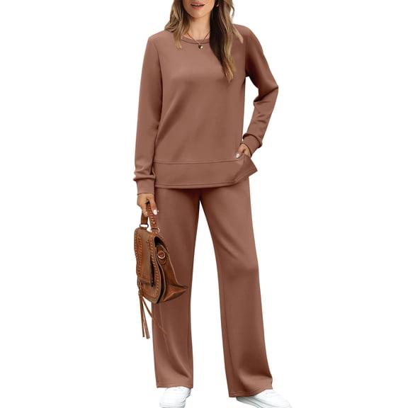 UVN 2 Piece Outfits for Women Long Sleeve Sweatsuit and Wide Leg Tracksuit Ladies Fall Cozy Lounge Sets