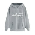 thumbnail image 2 of Qetyuw Cute Heart Beat Graphic Hoodies for Women Long Sleeve Drawstring Sweatshirts With Pockets Fashion Casual Pullover Tops, 2 of 6
