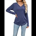 thumbnail image 1 of Camisetas de Mujer con Cuello en V, Larga, Informales, Básicas, Lisas y Suaves Azul Marino L, 1 of 10