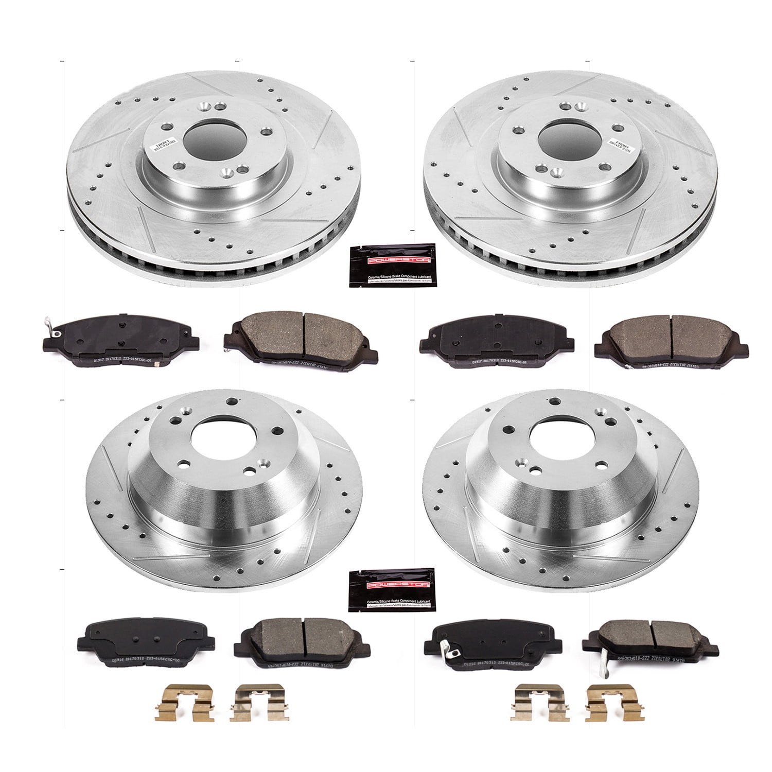 PowerStop Front and Rear Z23 Evolution Sport Carbon-Fiber Ceramic Brake Pad and Drilled & Slotted Rotor Kit Fits: HYUNDAI Select Models K7514