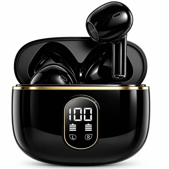Bloydek Wireless Bluetooth Earbuds, LED Battery Display, IPX5 Sports Earphones, Noise-Reducing Calls, Surround Sound, USB-C Charging, Black