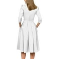 thumbnail image 6 of LISTHA Vintage Midi Dresses for Women Modest 3/4 Sleeve Crew Neck Wrap Dress A Line Pleated Wedding Guest Dress with Pockets White 2XL, 6 of 6