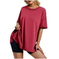 thumbnail image 1 of Plebaso T-Shirts d'Été pour Femmes T-Shirts à Manches Courtes Surdimensionnés Hauts Décontractés Col Rond Chemises Unies pour Femmes, 1 of 5
